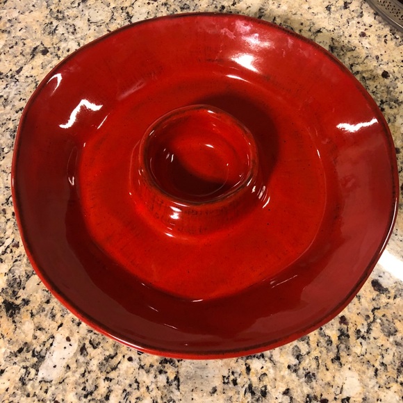 Crate and Barrel Chip & Dip Tray Server Rustic Red CBL202 13" Italy Artisanal - Picture 2 of 6
